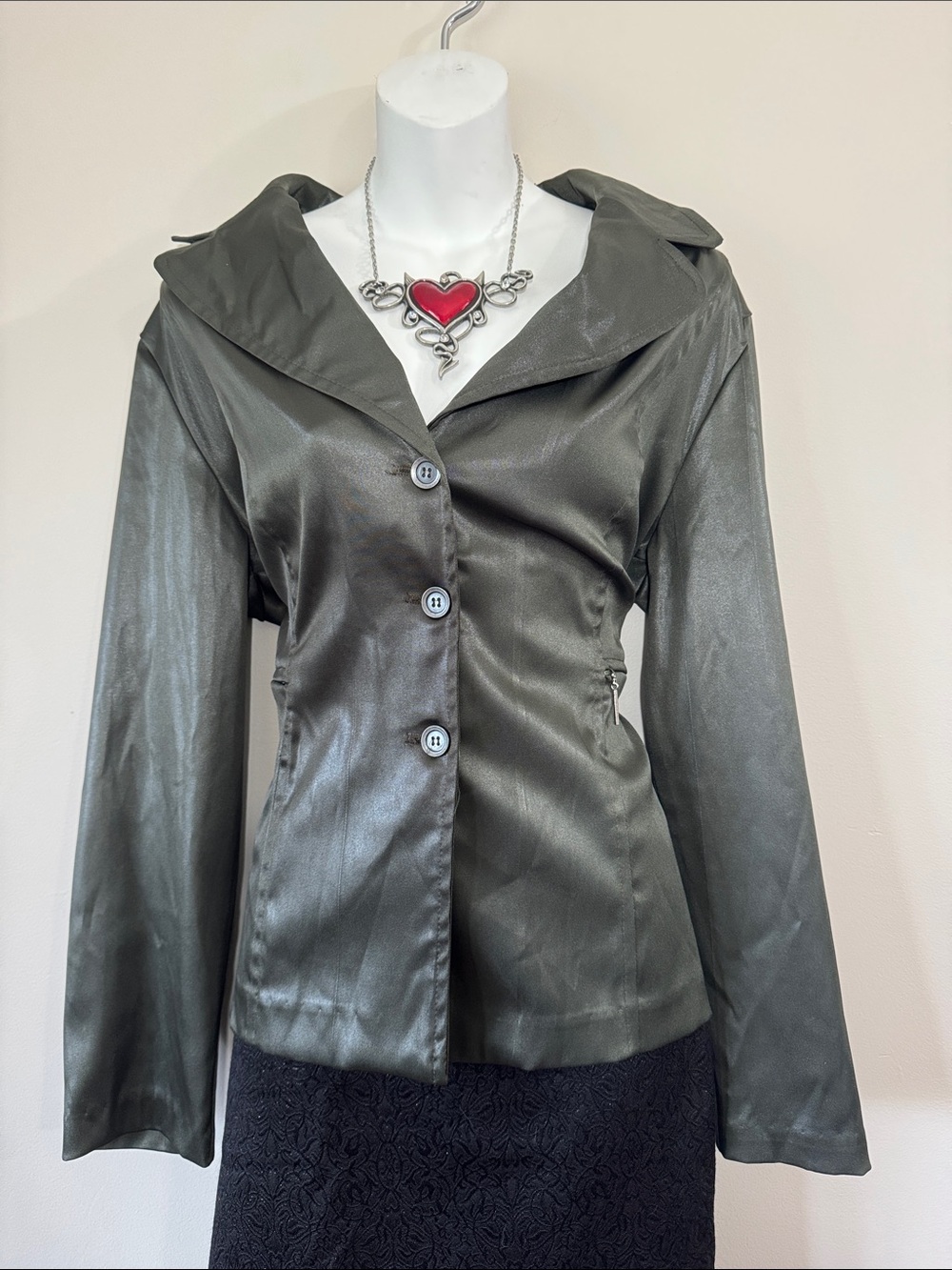 Dawn Joy 1990s Vintage Satin Black Blazer